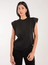 Metallic Shoulder Pads Sleeveless Jumper  - M-L  - BLACK