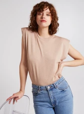 Metallic Shoulder Pads Sleeveless Jumper STONE