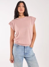 Metallic Shoulder Pads Sleeveless Jumper  - S-M  - PINK