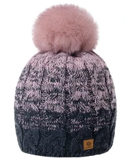 MFAZ  Ltd Women Men Winter Beanie Hat Knitted Chunky Fashion Ski Cap Pom Pom Fleece Lining (Dark-Gre