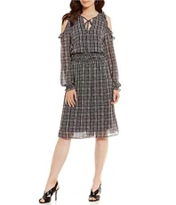 Michael Kors Georgette Ruffled Cold Shoulder Midi Dress (M)