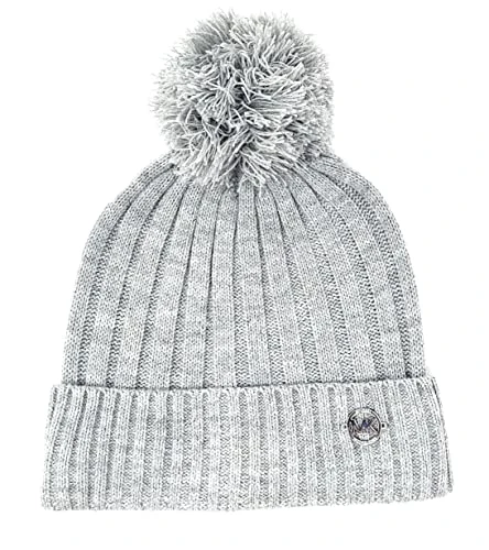 Michael Kors Women's Ribbed Pom Beanie, Grey, gray, 7 7/8