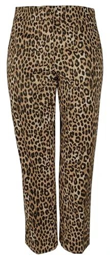 Michael  Plus Size Animal Cheetah Print Strech Twill Ankle Pants, Dark Camel, 28 Plus