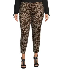 Michael Plus Size Cheetah Print Ponte Knit Pull-On Slim Leg Ankle Pants, Dark Camel, 3X Michael Plus Size Cheetah Print Ponte Knit Pull-On Slim Leg Ankle Pants, Dark Camel, 3X