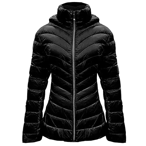 Michael  Women's Black Down Hooded Packable Coat Jacket, Black, S