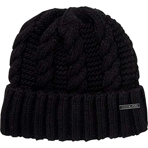 Michael  Women`s Cable Knit Teddy Fleece Winter Beanie Hat (Black(538560C-001)/Nickel, One Size)