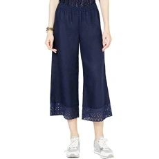 MICHAEL Womens Linen Cropped Casual Pants Navy US S MICHAEL Womens Linen Cropped Casual Pants Navy US S