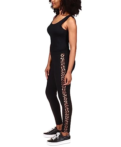 Michael  Women's Petite Black Cheetah-Panel Leggings (as1, Alpha, m, Regular, Petite, Black, Skinny), Black, M Petite