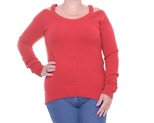 MICHAEL  Womens Quilted Cold Shoulder Crewneck Sweater Red S