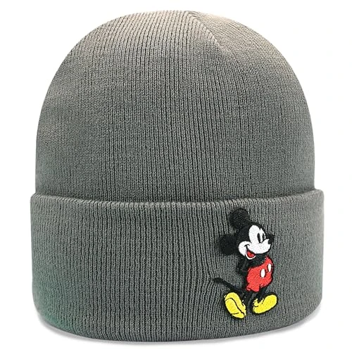 Mickey Mouse Knit Light Winter Beanie Hat for Men, Grey, S-L