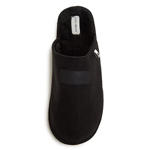 Micro-Suede Scuff Indoor Slippers for Men with Plush Lining, Black, S