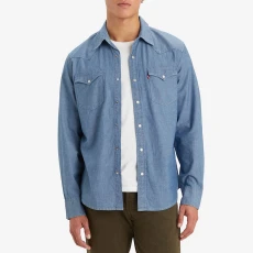 Mid Blue Long Sleeve Classic Denim Shirt