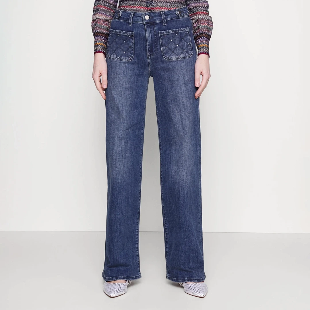 Mid Blue Raviolo Straight Leg Cotton Jeans