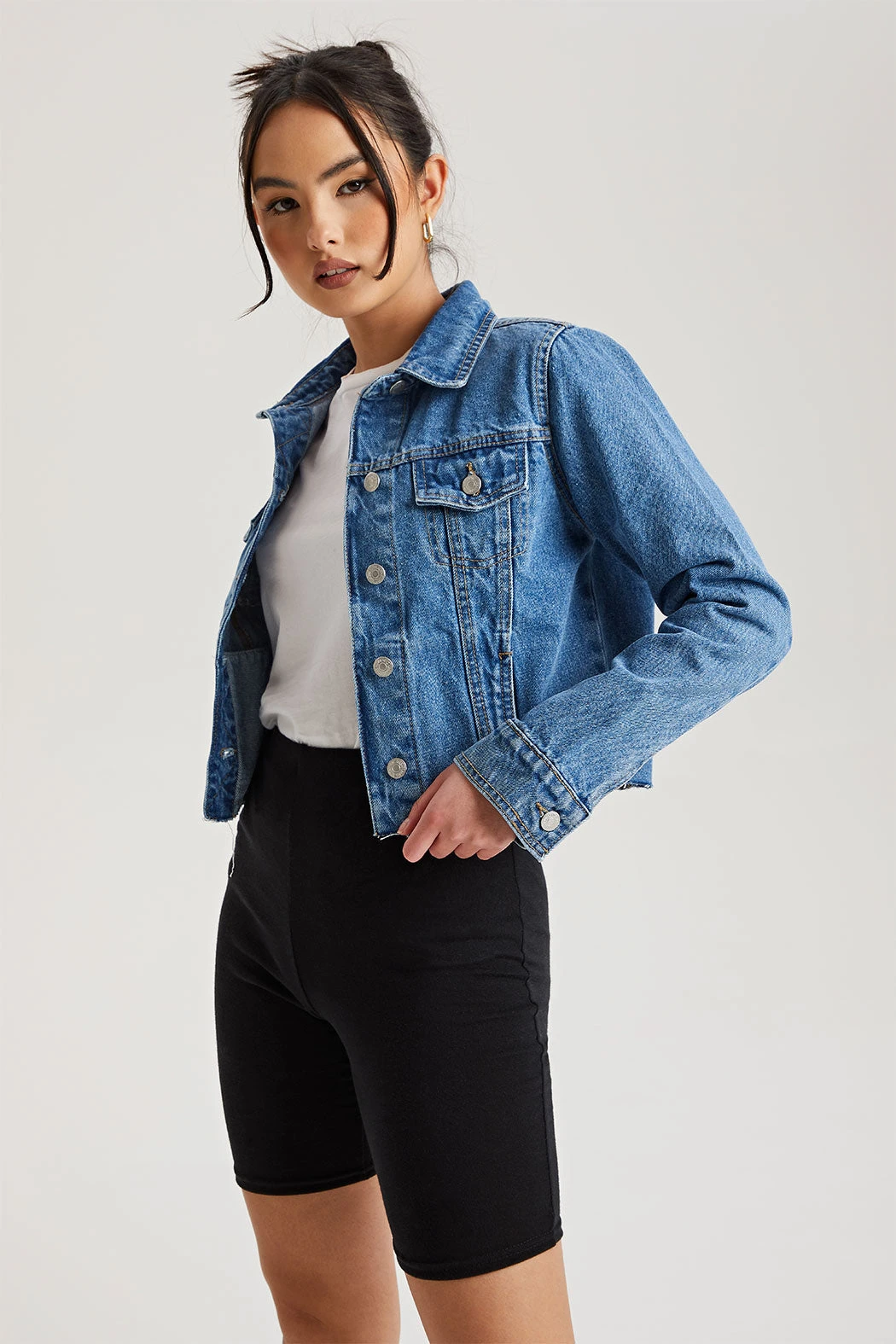Mid Blue Raw Hem Denim Jacket Midblue /
