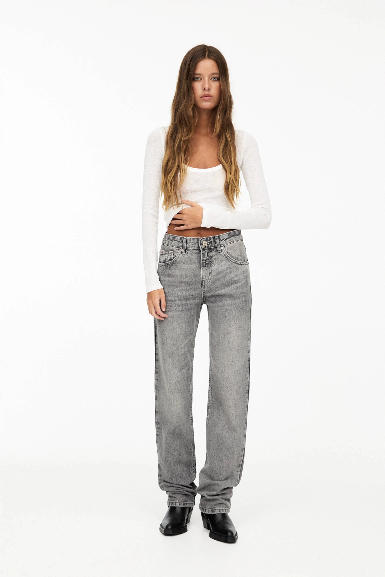 Mid-Waist Straight-Leg Jeans