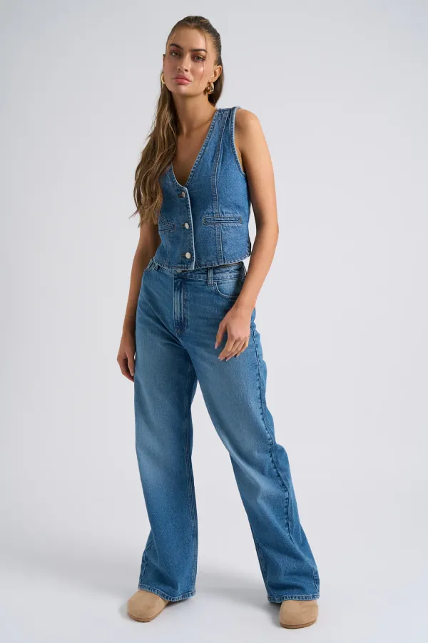 Mid Wash Wide Leg Jean