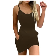Midi Dresses for Women UK Halter Dresses for Women Summer Dresses for Women UK Clearance Short Sleeves Middle Waist Lace High Waisted A-Line Swing Gowns Tank Dress Club Party Wear,Brown,XL
