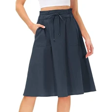 Midi Skirt With Pockets | Midi Skirts For Women Uk Elasticated Waist A Line Solid Color-Ladies Skirt