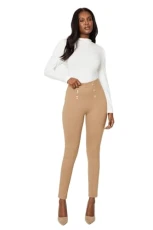 Military Button Skinny Legging, 14, Camel