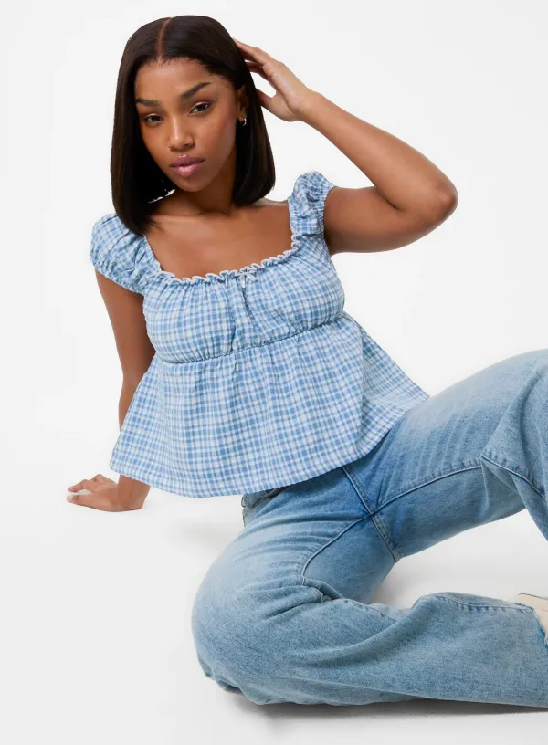 Milkmaid Crop Top - - BLUE