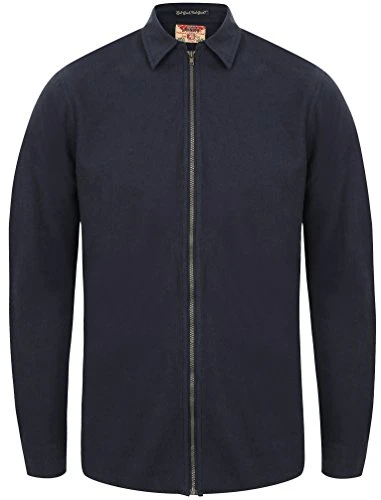 Millbrook Zip Through Long Sleeve Cotton Shirt in True Navy S