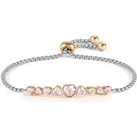 Milleluci Pink Crystal Hearts Bracelet - 14cm