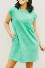 Mint Green Textured Cap Sleeve T Shirt Dress INT GREEN / / 95%POLYESTER+%ELASTANE