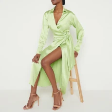 Mint Ronnie Satin Wrap Dress - Green