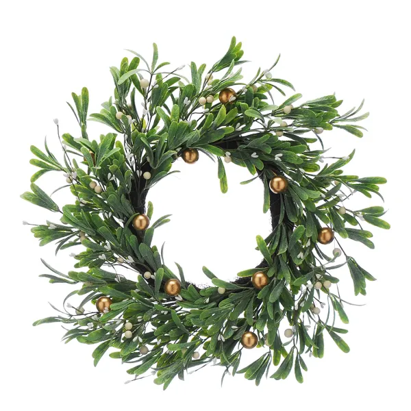 Mistletoe With White/Gold Berries Wreath 67cm