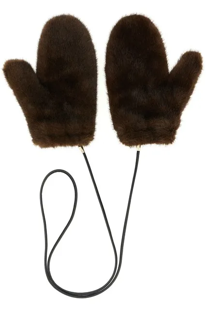 Mittens with cord - Brown
