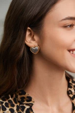 Mixed Metal Heart Stud Earrings - Gold