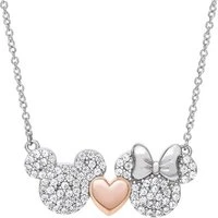 Mixed Metal Mickey & Minnie Mouse Crystal Necklace - Rose Gold Mix