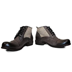Modello Graphite - 11 UK - Handmade Italian Leather Mens Color Black Ankle Boots - Cowhide Smooth Le