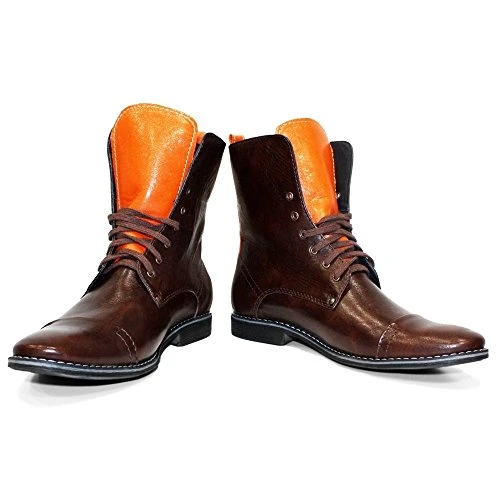 Modello Groko - EU 41 - US 8 - UK 7-26 cm - Handmade Italian Leather Mens Color Brown High Boots - C