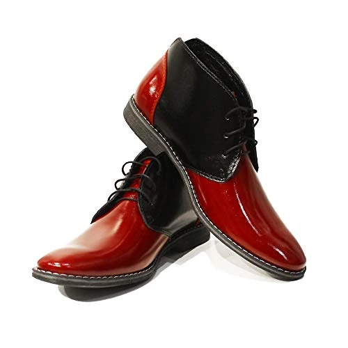 Modello Romolo - EU 44 - US 11 - UK 10-29 cm - Handmade Italian Leather Mens Color Red Ankle Chukka 