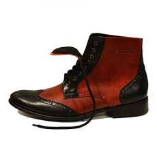 Modello Sawerio - EU 45 - US 12 - UK 11-30 cm - Handmade Italian Leather Mens Color Red Ankle Boots 