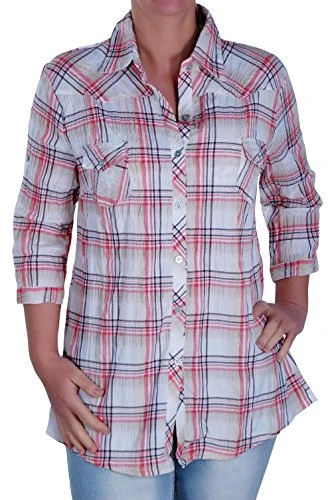 - Modern Womens Checkered Casual Ladies Plus Size Check Blouse Shirt Orange Uk10/12 EU38/40