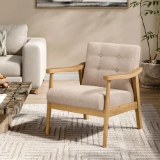 Modern Wood Frame Upholstered Armchair Beige