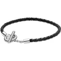 Moments Braided Leather T-bar Bracelet - 17.5cm