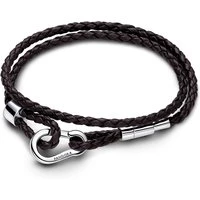 Moments Brown Braided Double Leather Bracelet