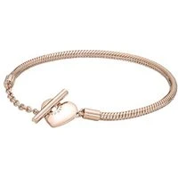 Moments Rose Gold Heart T-Bar Bracelet - 17cm