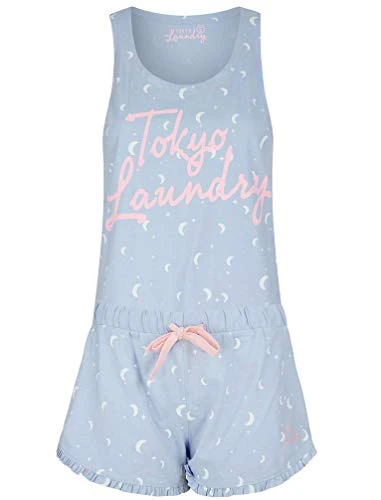 Moon and Stars Print 2 Pc Shortie Lounge Set in Powder Blue XS