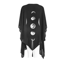 Moon Phases Women's Shawl Gothic Occult Alternative Black Open Front Sheer Wrap