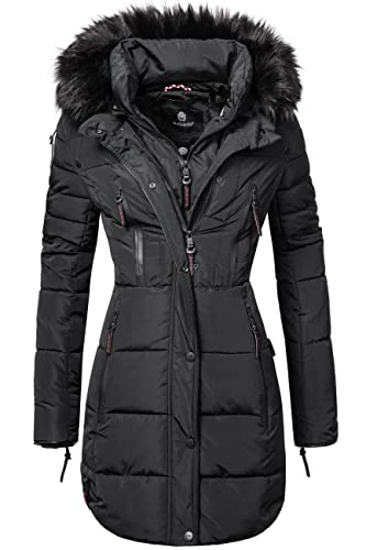 Moonshine Long Ladies’ Winter Puffer Coat with Faux Fur Black M