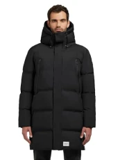 Morse2-YM Warm Men's Winter Coat Quilted Coat Long with Hood, Numerous Pockets and Integrated (Removable) Backpack Straps Inside Morse2-YM S-XXL, black, L