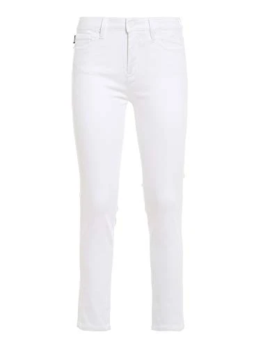 Moschino Women's Gabardine Skinny Trousers with Tone-Painted Hardware_Hearts Embroidered on The Back Pocket. Casual Pants, Optical White, 3