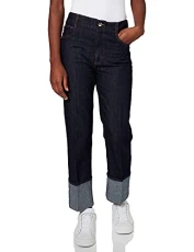 Moschino Women's Loose fit 5-Pocket Trousers with Front Crease, Rinse Washed, with Nickel galvanic Metal Accents Casual Pants, Denim, 6 Moschino Women's Loose fit 5-Pocket Trousers with Front Crease, Rinse Washed, with Nickel galvanic Metal Accents Casual Pants, Denim, 6