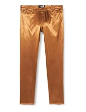 Moschino Women's Skinny Five Pocket Trousers with Logo tab on Back Belt Jeans, Rust Brown, W26