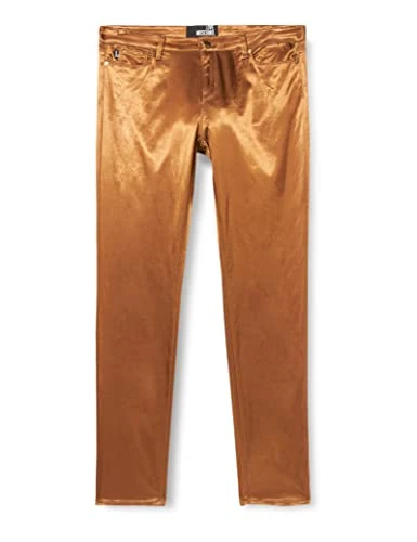 Moschino Women's Skinny Five Pocket Trousers with Logo tab on Back Belt Jeans, Rust Brown, W26
