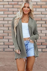 Moss Green Corded Open Front Knit Cardigan OSS GREEN / / 75%POLYESTER+%VISCOSE+%ELASTANE